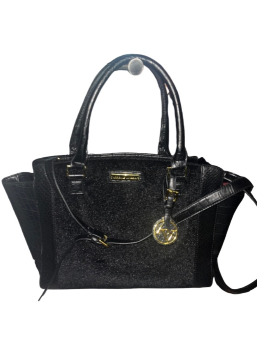 Adrienne Vittadini Black Faux Croc & Fur Satchel Crossbody - Excellent Condition
